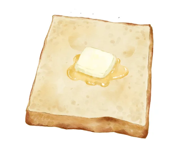 Masło Akwarelowe Toście Ręcznie Rysowane Akwarela Ilustracja Pojedynczy Element — Zdjęcie stockowe