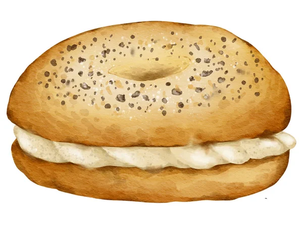 Watercolor Bagel Hand Drawn Watercolor Illustration Isolated Element — Stock Photo, Image