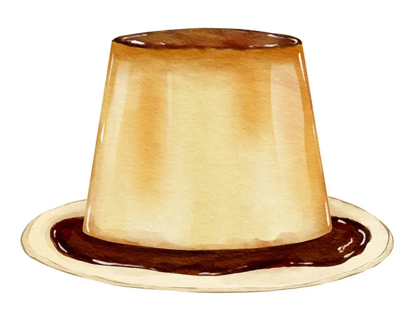 Pudding Akwarelowy Ręcznie Rysowane Akwarela Ilustracja Pojedynczy Element — Zdjęcie stockowe