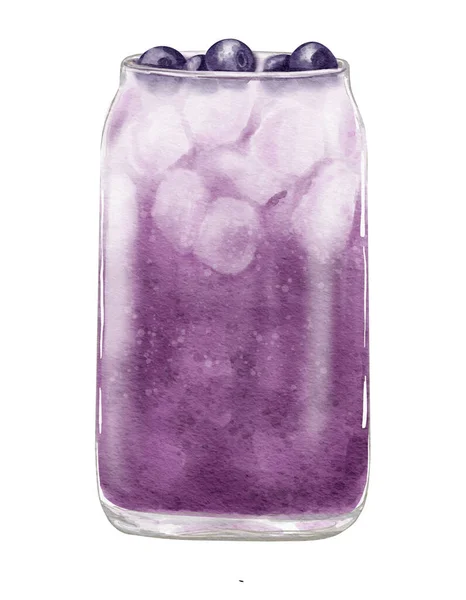 Aquarela Blueberry Soda Desenhado Aquarela Ilustração Elemento Isolado — Fotografia de Stock