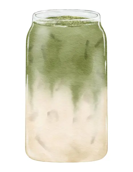 Watercolor Iced Matcha Latte Watercolor Illustration Isolated Element — Stock Photo, Image
