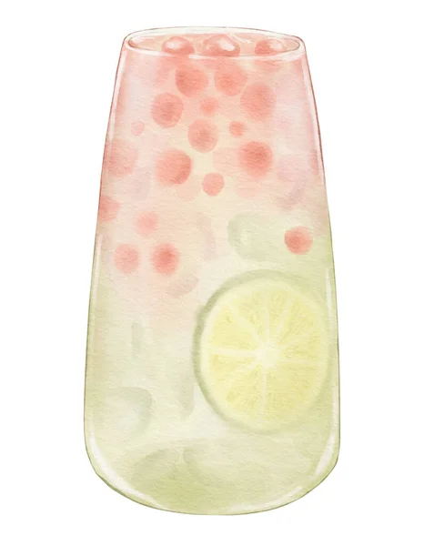 Aquarell Zitrone Bubble Tea Aquarell Illustration Isoliertes Element — Stockfoto