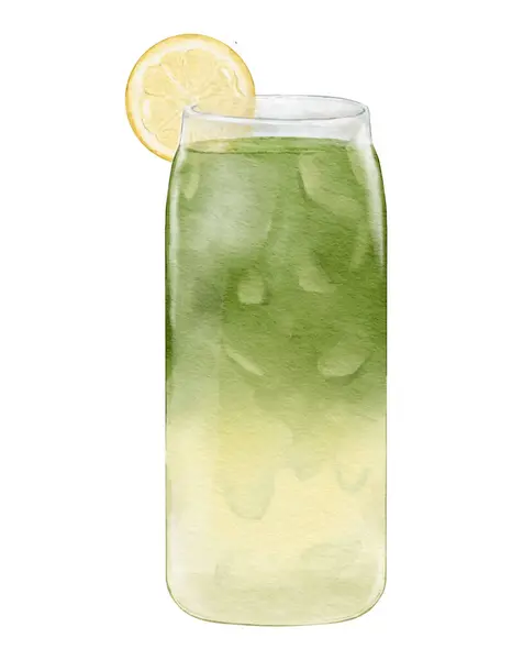 Watercolor Matcha Lemonade Watercolor Illustration Isolated Element — Stock Photo, Image