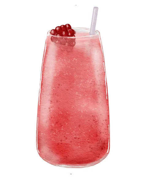 Watercolor Raspberry Smoothies Watercolor Illustration Isolated Element — Stock Photo, Image