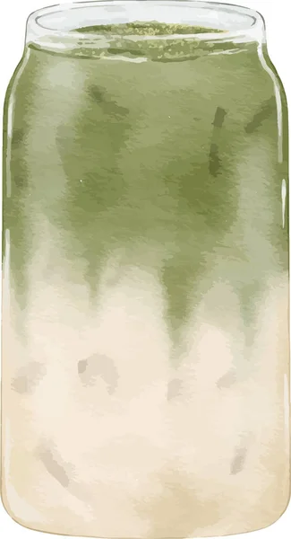 Υδατογραφία Παγωμένη Matcha Latte Ακουαρέλα Απεικόνιση Απομονωμένο Στοιχείο — Διανυσματικό Αρχείο