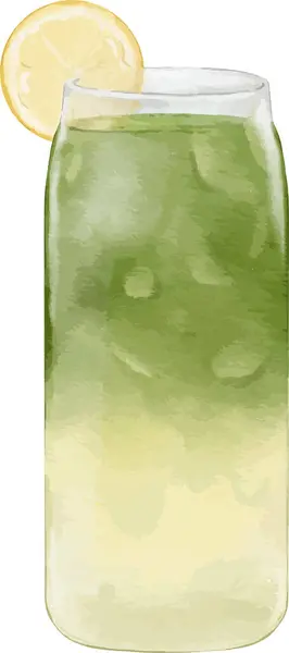 Watercolor Matcha Lemonade Watercolor Illustration Isolated Element — Stock Vector