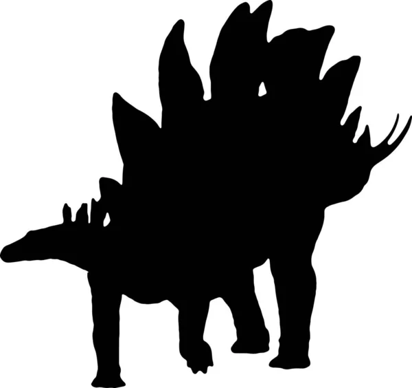 Stegosauro Nero Silhouette Isolato Sfondo — Vettoriale Stock