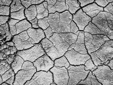 Kuru çatlamış toprak siyah ve beyaz renklerde