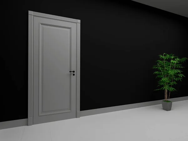 Πόρτα Και Πράσινο Φυτό Στο Δωμάτιο Απόδοση — Φωτογραφία Αρχείου