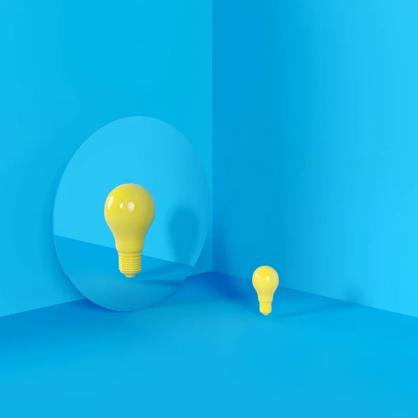Ιδέα Για Κίτρινη Λάμπα Χρώματος Αντανάκλαση Ιδέα Αντίθεση Μέγεθος Καθρέφτη — Φωτογραφία Αρχείου