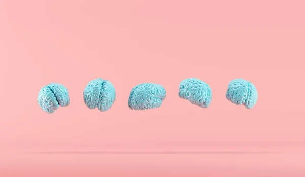 Cervelli Colore Blu Galleggianti Sfondo Rosa Render Idea Minimale Concetto — Foto Stock