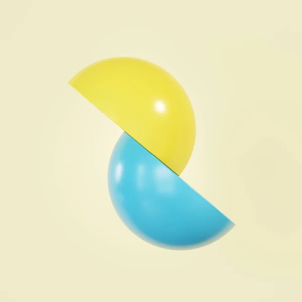 Blue , Yellow Sphere shape geometry slice concept idea. 3D render. Geometry concept design.