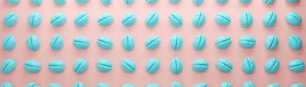 Cerebro Color Azul Flotando Sobre Fondo Rosa Render Concepto Idea Fotos de stock