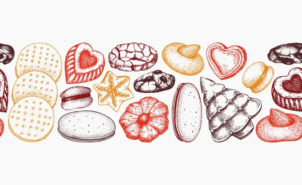 Boulangerie Motif Sans Couture Fond Cookies Couleur Biscuits Aux Amandes — Image vectorielle