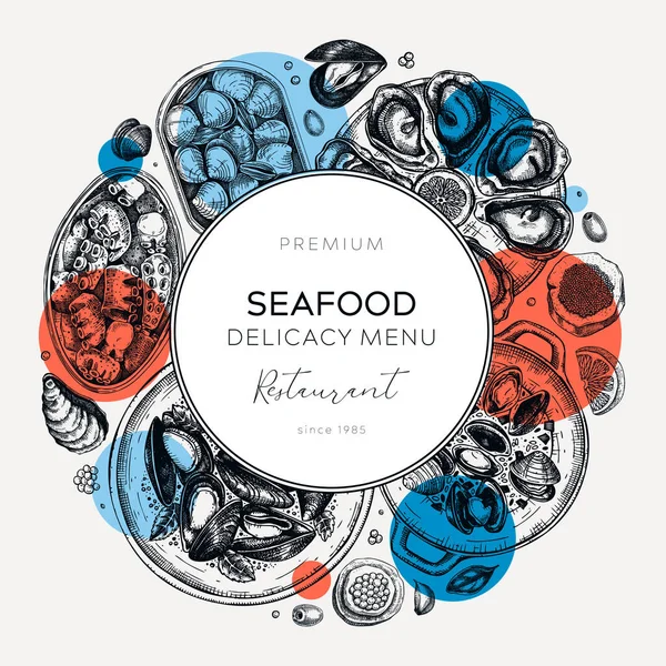 Koláž Styl Mořské Plody Restaurace Banner Design Ručně Kreslené Ryby — Stockový vektor