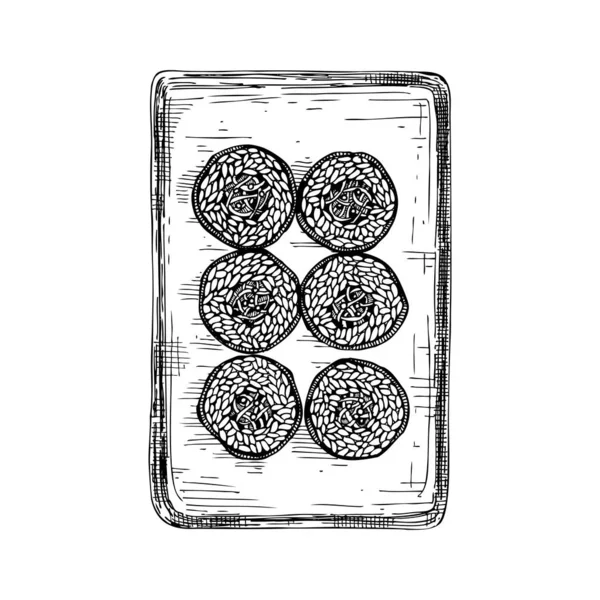 Ручная Рисованная Тарелка Булочками Белом Фоне Векторная Иллюстрация Здорового Питания — стоковый вектор