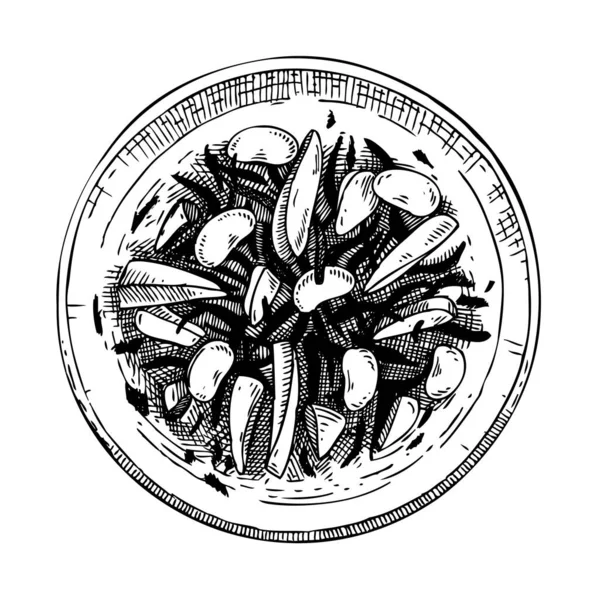 Handgezeichnete Schale Hijiki Algensalat Skizze Handgemachtes Gericht Mit Essbaren Algen — Stockvektor