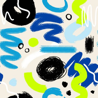Soyut, pürüzsüz desen. Şekiller, çizgiler, fırçalar, dalgalar ve soyut nesnelerle vektör arkaplan. Mükemmel baskı, poster, kumaş, ambalaj, tekstil. Modern sanat tarzında minimalist biçimler.