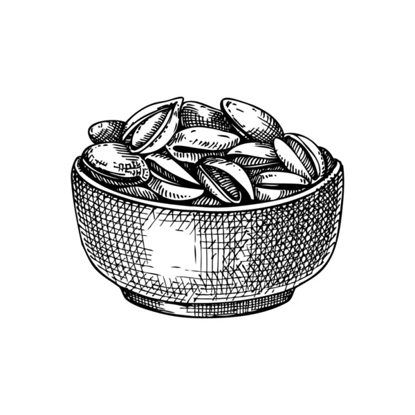 Noix Pistache Dans Bol Illustration Vectorielle Dessin Alimentaire Sain Dessiné — Image vectorielle
