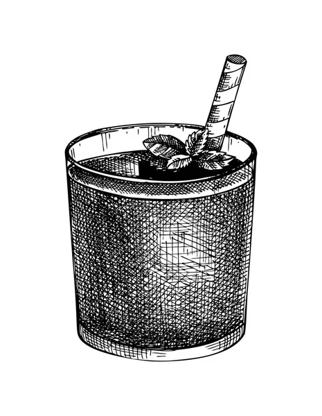 Boisson Estivale Avec Mangue Fraîche Yaourt Dans Croquis Verre Illustration — Image vectorielle