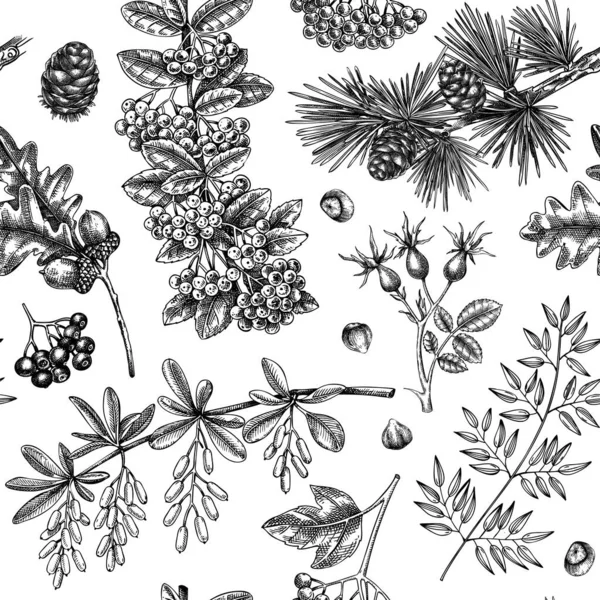 Осенний Бесшовный Рисунок Ручные Векторные Иллюстрации Осенние Листья Ветви Деревьев Стоковый вектор