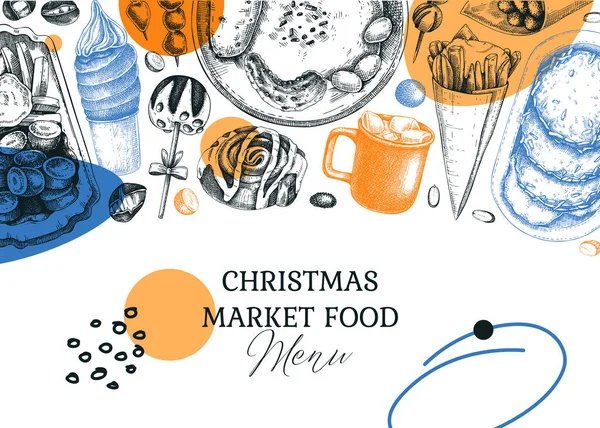 Collage Styl Vánoční Pozadí Tradiční Evropský Vánoční Trh Potravinami Design — Stockový vektor
