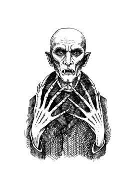 Vampir Lordu portresi çizimi. Gotik adam el çizimi vektör çizimi. Cadılar Bayramı karakteri çizimi. Yapay zeka oluşturulmamış Vektör illüstrasyonu.