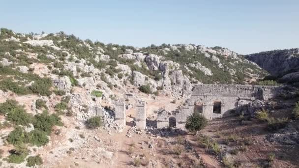 Aerial View Ruined Roman Aqueduct Antique City Olba Silifke Mersin — Stock Video