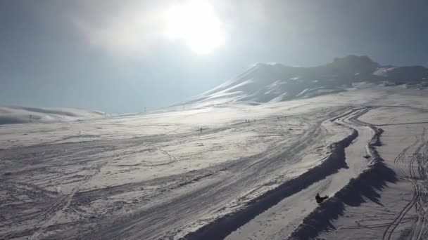 Slope Erciyes Mount Snow Covered Mountainside Winter Day Aerial View — Video