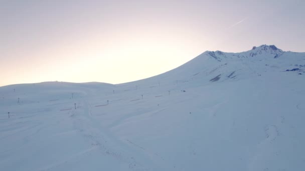 Sunset Erciyes Mount Winter Snow Covered Mountain Landscape Aerial View — Stok video