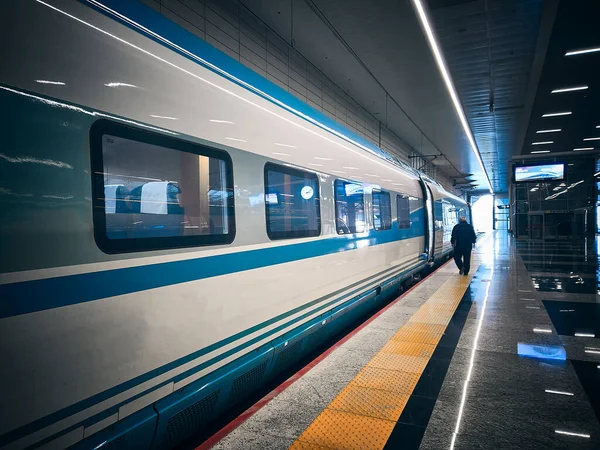 Carriage Modern High Speed Train Waiting Departure Railway Terminal — Stock Photo, Image