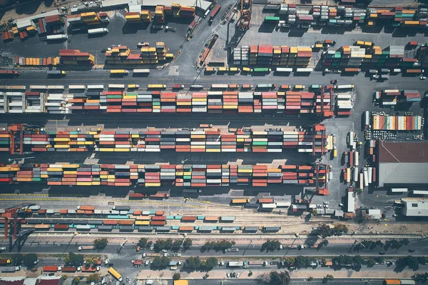 Stacked Cargo Containers Top Aerial View Containers Logistics Terminal Cargo — Stock Photo, Image