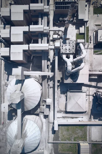 stock image Structures of cement producing plant. Top down aerial view of huge industrial factory