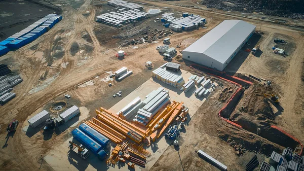 Aerial View Construction Site Outdoor Warehouse Building Materials — Stock Photo, Image