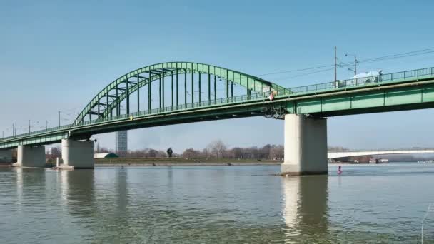 Desfasamento Temporal Tráfego Ponte Old Sava Belgrado Sérvia Vista Ponte — Vídeo de Stock