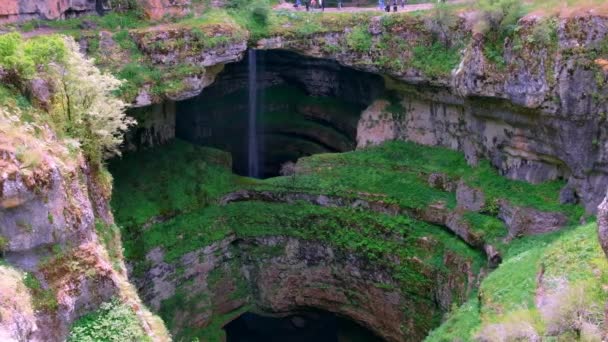 Baatara Desfiladeiro Cachoeira Líbano Portas Rolo Tannourine Líbano — Vídeo de Stock