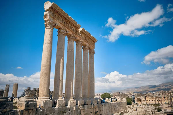 Colunas Templo Júpiter Vale Beqaa Líbano Complexo Templo Heliópolis Património — Fotografia de Stock