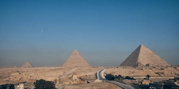 Gran Pirámide Pirámide Khafre Pirámide Menkaure Complejo Piramidal Giza Mañana — Foto de Stock
