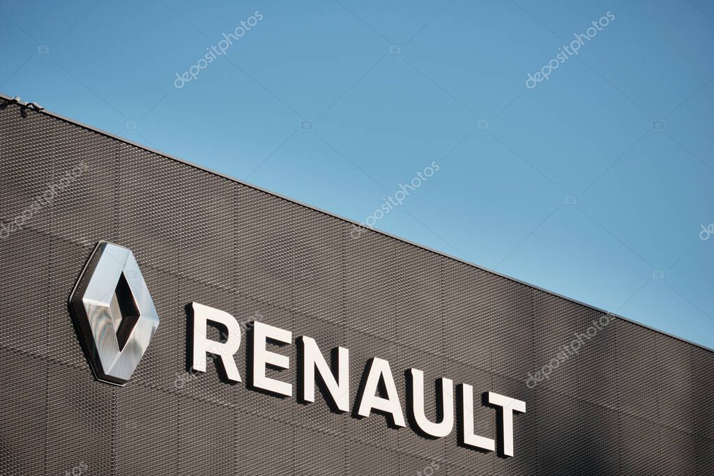 Renault motors logo at car dealer center illustrative editorial