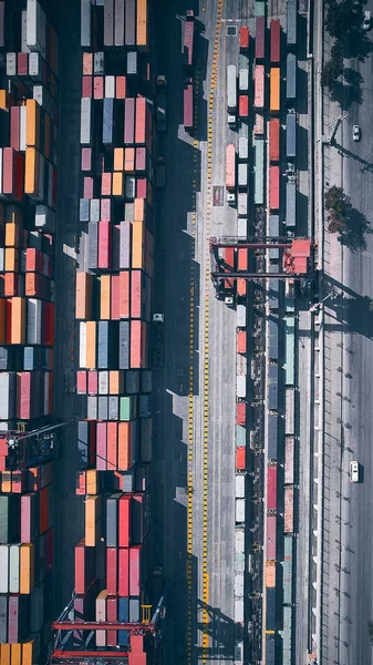 Gestapelte Frachtcontainer Von Oben Nach Unten Container Logistikterminal Außenlager Für — Stockfoto