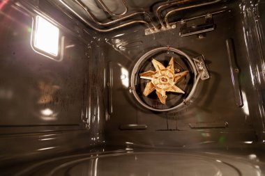 Nasıl elektrikli fırın fan dişli arka duvarına içeriden Bıçaklar ile düzenlenmiştir. Elektrikli ısıtıcılar üzerinde yer alıyorsa