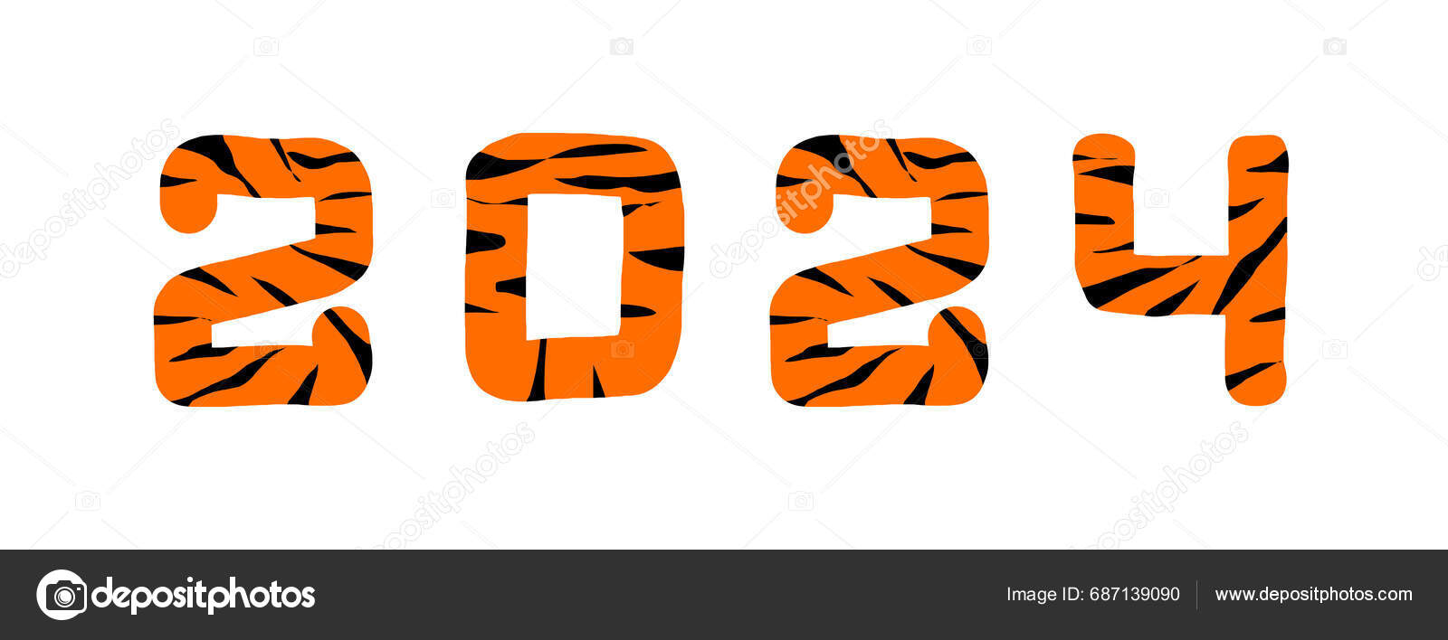 Year Tiger 2024 Cheerful Inscription Orange Numbers Black Stripes Skin