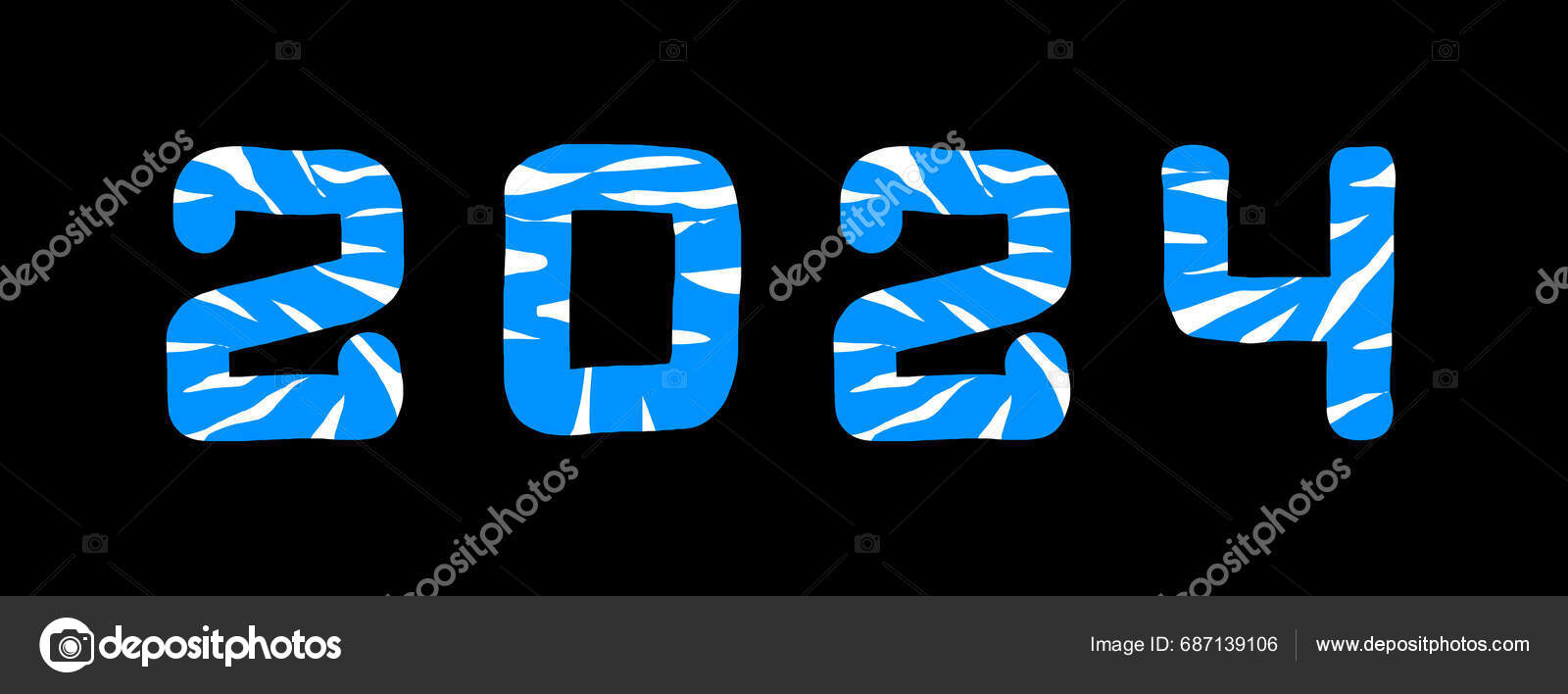 Year Water Tiger 2024 Cheerful Inscription Made Blue Numbers White