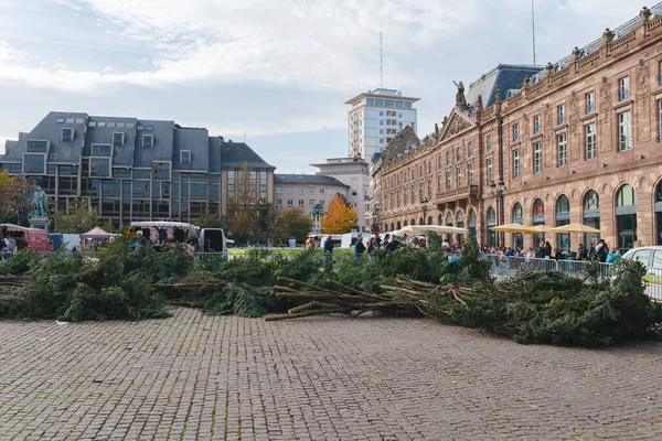 Strasbourg France Oct 2022 Branches Ready Installation Annual Christmas Tree — Stock Photo, Image