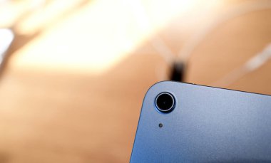 Paris, France - Oct 28, 2022: Detailed close-up of new Apple Computers iPad 10th generation in Blue color in store