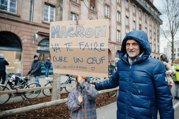 Strasbourg France Jan 2023 Message French President Emmanuel Macron Protest — Stockfoto