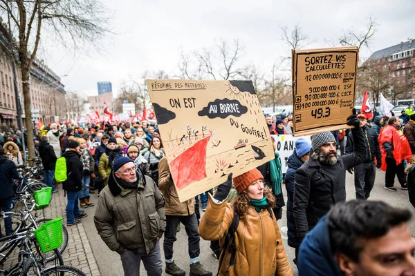 Strasbourg France Jan 2023 Large Crowd Protest French Governments Planned — Stockfoto