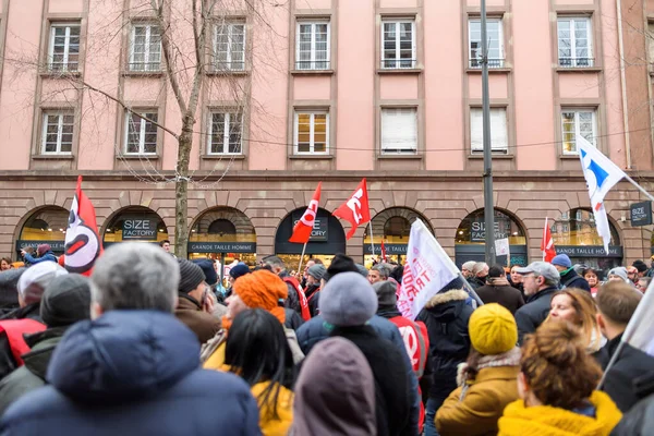 Strasbourg France Jan 2023 Large Crowd Front Store Protest French — Stockfoto
