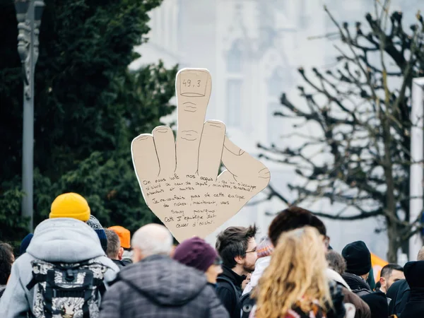 Strasbourg France January 2023 Middle Finger Placard Government Male Hand — Photo