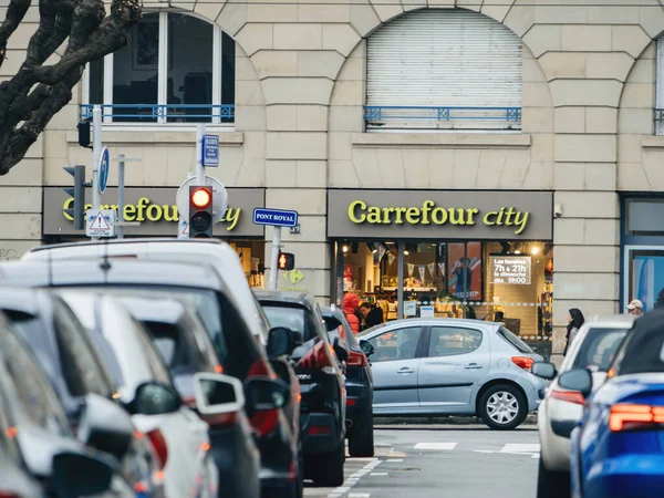 Strasbourg France January 2023 Perspective View Parked Cars Carrefour City — Stockfoto